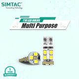 Close up of Simtac T10 LED bulb with 360 degree illumination design for maximum brightness