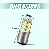 Car light bulb with dimensions labeled on a light blue background