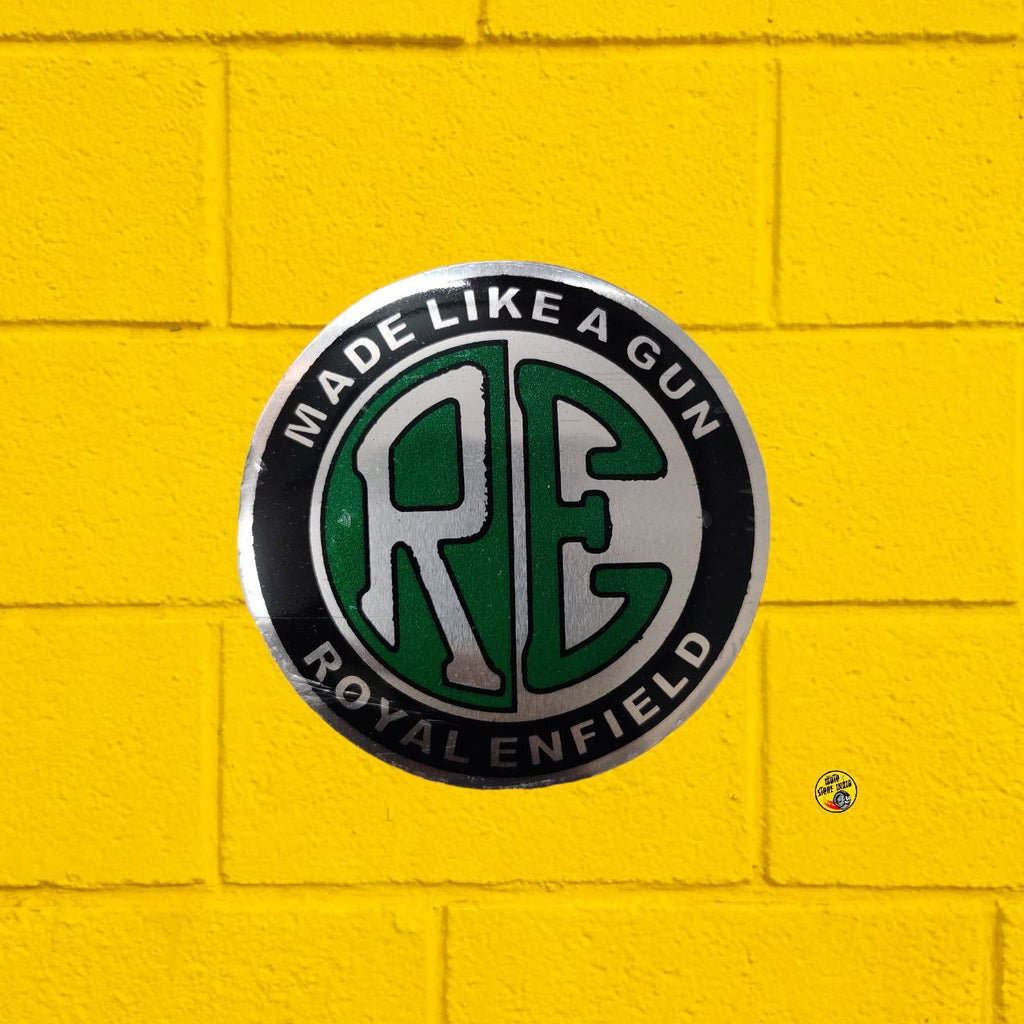 RE Chrome Round Metal Logo Sticker for All RE Model Bike – MOTO STORE INDIA